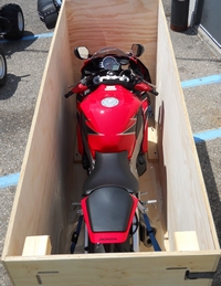 motorcycle partially crated